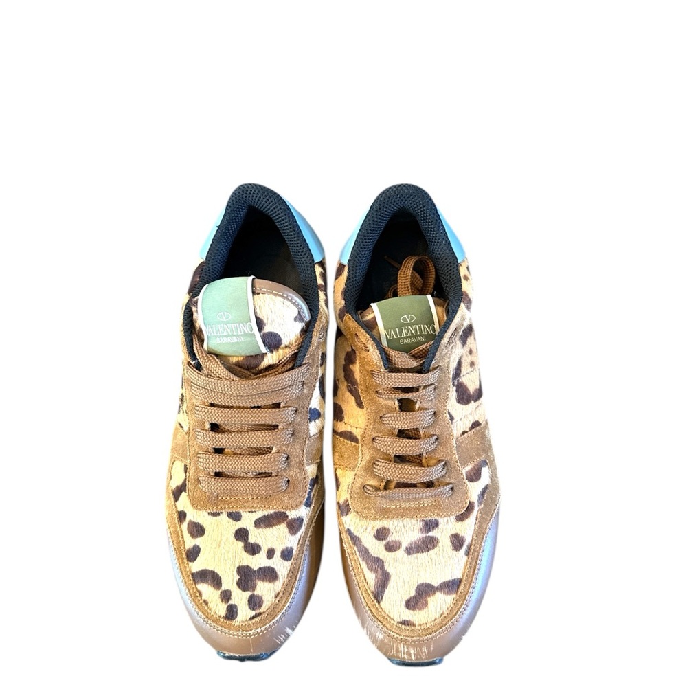 Valentino Garavani Leopard Pony Hair Rockstud Trainers Size 8 - Picture 2 of 14